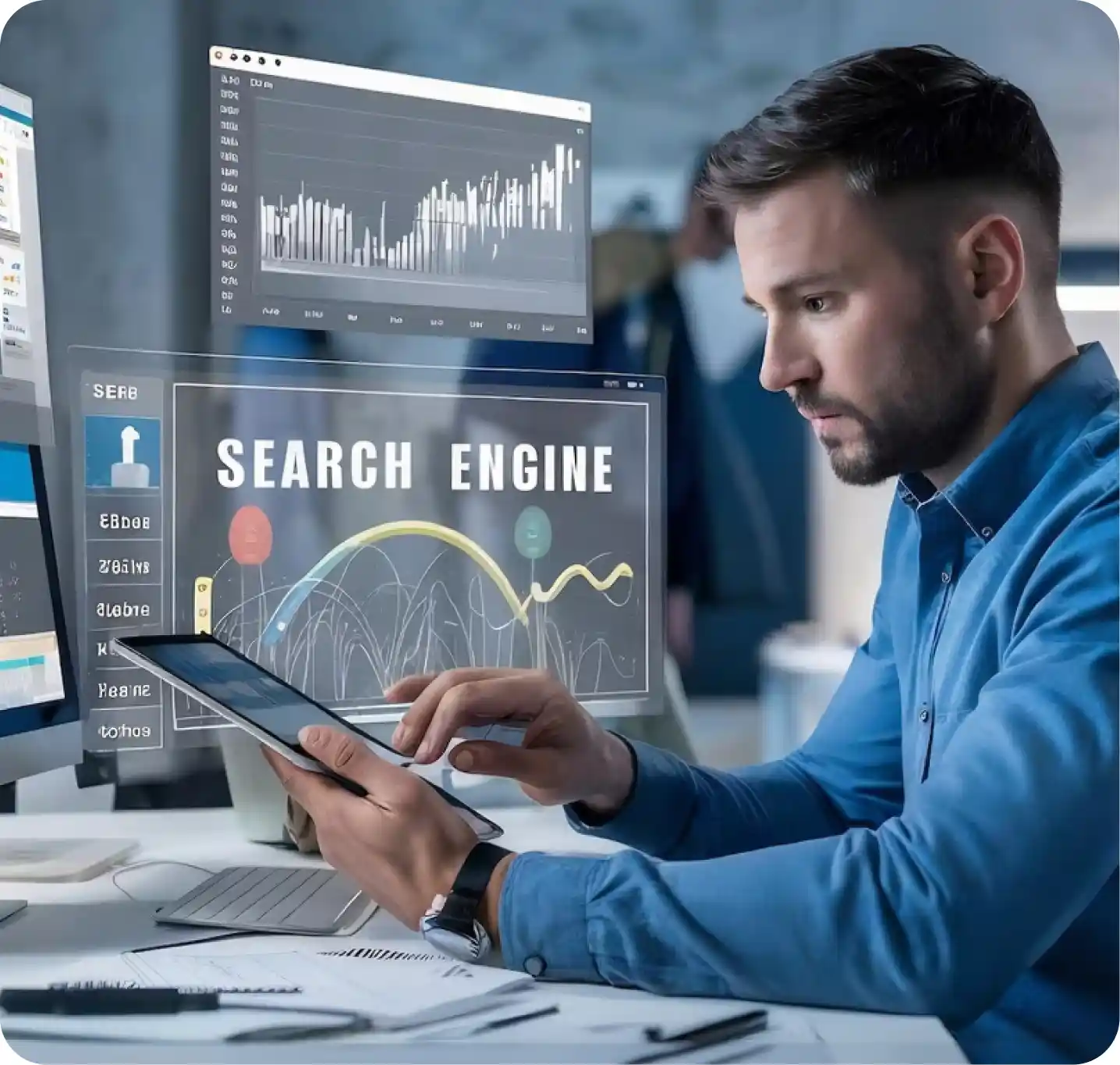 Young couple smiling at laptop