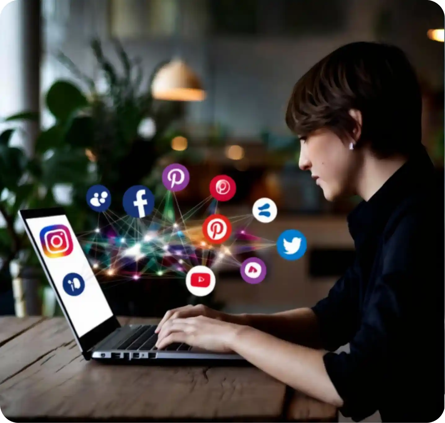 Young couple smiling at laptop